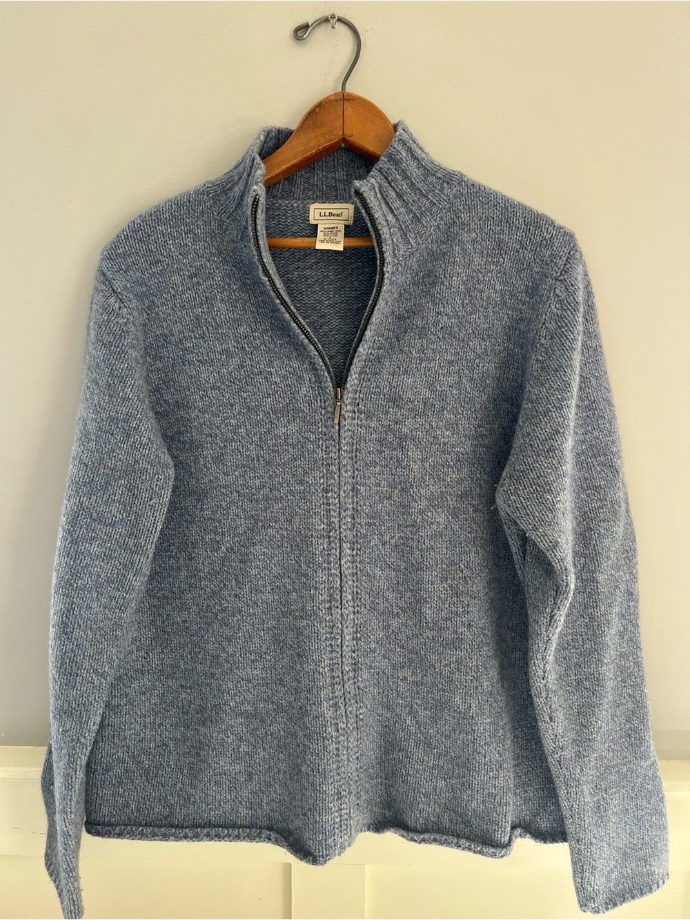 L.L.Bean Angora Wool Blend Quarter Zip Sweater Blue Mock Neck Cozy Women’s L